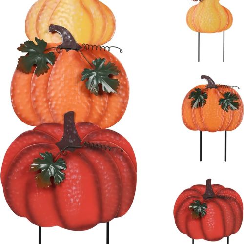 hogardeck Outdoor Fall Decorations for Home, 34" Decorative Garden Stakes with 3 Stacked Pumpkins for Fall Decor, Metal Yard Signs for Garden Home Lawn Patio Thanksgiving Decorations