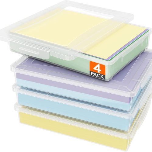 CTA368CT_1 Lifewit 4 Pack Plastic Multi-Purpose Storage Box with Latching Lids, Clear A4, 8.5" x 11" Letter Size Paper Storage, Storage Containers for Board Game, Craft, Document, Magazine, Art Supplies