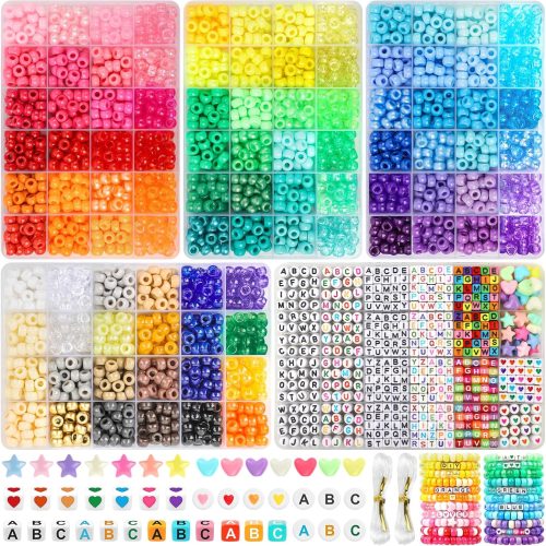 Acerich 4022 Pcs Pony Beads for Friendship Bracelet Making Kit, 96 Colors 5 Boxes Friendship Bracelet Beads 6x9mm Rainbow Kandi Beads with 1000 Pcs Letter Beads for Jewelry Making
