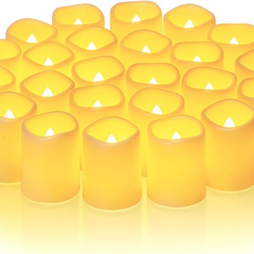 Homemory 24Pack Flickering Flameless Votive Candles,200+Hour Electric Fake Candles,Battery Operated LED Tealight for Wedding,Outdoor,Table,Halloween,Christmas Decor(Warm White,Battery Included)