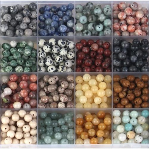 1200pcs 6mm Natural Round Stone Beads,Multiolor Crystal Energy Stone,Loose Gemstone Accessories Hole Size 1mm,DIY Smooth Beads Necklace Bracelet for Jewelry Making,(6MM-24Colors Materia-A)