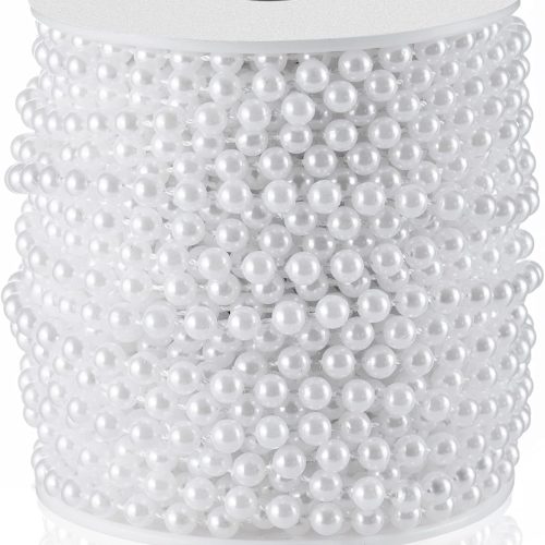 Craft String Pearls 6MM Pearl Bead, 66 Feet White Faux Pearl Garland Spool Roll Strand Wedding Party Decoration, Christmas Tree Decorations
