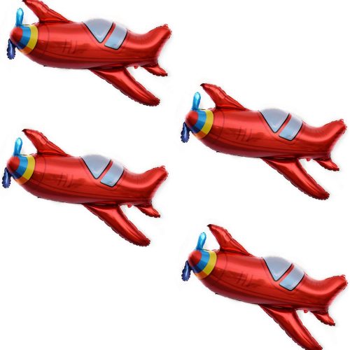 4 Pcs Large Red Airplane Helicopter Plane Foil Balloon Aviator Adventure Themed Birthday Party Decorations(37x31inch)