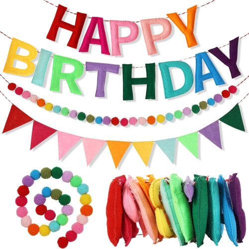 3Pcs 118 Inch Pre-Strung Happy Birthday Banner Colorful Pennant Flag Banners Rainbow Party Decorations Personalized Happy Birthday Sign for Party Decor
