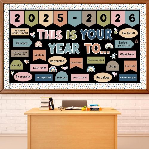 This is Your Year Bulletin Board Set Welcome Back to School Bulletin Board Decorations Boho Affirmation Paper Cutouts Classroom Decorations for School Nursery Chalkboard Wall Door Decor Party Supplies