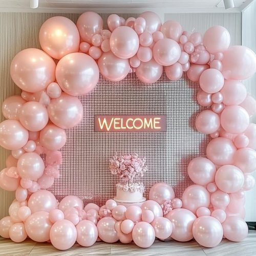 Pearl Pink Balloons Double Stuffed Pastel Light Pink Balloon Arch Kit Thick Latex Different Sizes 18/12/5in Balloon Garland For Valentines Day Baby Shower Wedding Birthday Party Decor