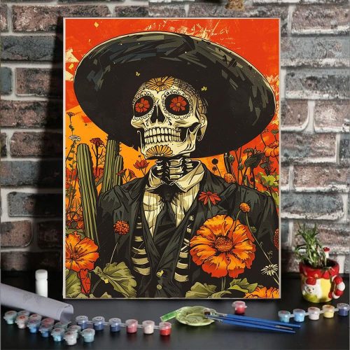 CTBN196CT_1 Paint by Numbers for Adults Beginners-DIY Skull Adult Paint by Number Kits Painting on Canvas, Skull Painting by Numbers, Skeleton Craft Kits for Adults Home Wall Art Decor 12x16 Inch