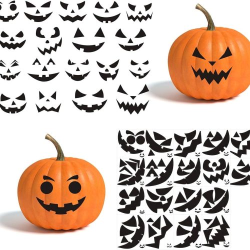 Halloween Pumpkin Decorating Stickers Etching Pumpkin Template Kits Props Make Your Own Jack-O-Lantern Face Craft Decals Party Decorations Supplies Trick or Treat Party Favors