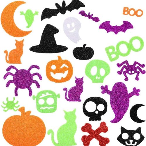 Halloween Foam Stickers Glitter Halloween Stickers, Sparkle Self-Adhesive Pumpkin Ghost Shape Puffy Stickers for Halloween Party Supplies Decorations