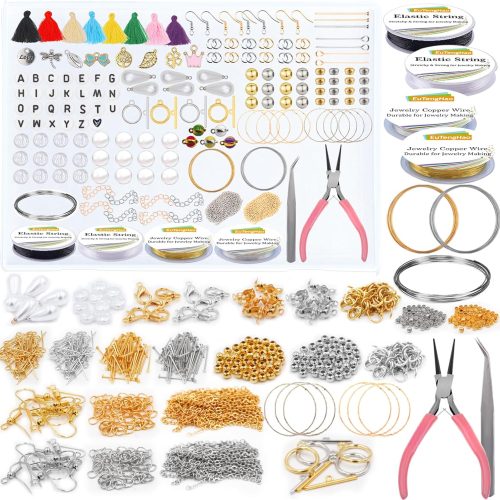 EuTengHgo Jewelry Findings Kit with Jewelry Tools & Premium Jewelry Making Supplies - Beads, Tassels, Charms, Wire, Cords for DIY Bracelets, Necklaces, Earrings Repair & Creative Craft Projects