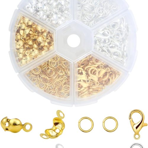 460 Pcs Jewelry Making Accessories Set Includes 200 Pcs Open Jump Ring Connectors 200 Pcs Bead Tips Knot Covers and 60 Pieces Lobster Claw Clasps for DIY Jewelry Making (Gold, Platinum)