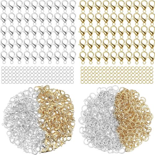 CTCE46CT_1 Junkin 300 Pcs Lobster Claw Clasps and Open Jump Rings Set Alloy Jewelry Findings Kit for Jewelry Making Gold and Silver Lobster Claw Clasps Bracelet Necklace Fasteners Hook DIY Accessories for Women
