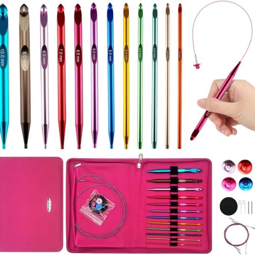 Yarniss Tunisian Crochet Hooks Set with Cable,Long Aluminum Crochet Hooks 3mm-10mm Interchangeable Crochet Needles with Cord