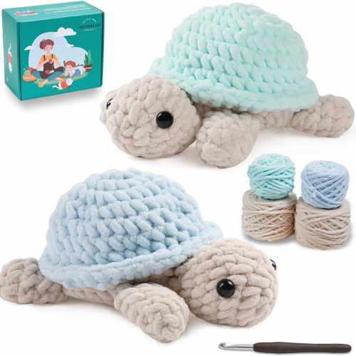 Eelexa Crochet Kit for Beginners, Amigurumi Crocheting Animal Kits, with Step-by-Step Video Tutorials for Kids Adults Beginner - 2 Pack Turtles