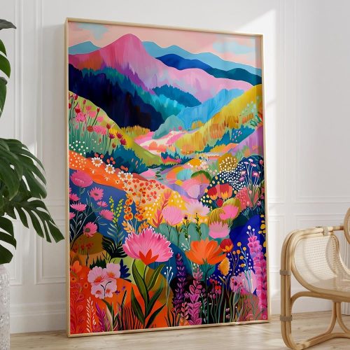 CTD397CT_1 Colorful Abstract Watercolor Wall Art Colorful Wildflower Pictures Aesthetic Landscape Poster Mountain Landscape Abstract Wall Art Mountains Poster Prints for Home Decor 16x24inch No Frame