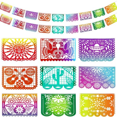 MARFOREVER 33 FT Mexican Fiesta Banners Cinco de Mayo Decor -Large Plastic Papel Picado Banner Flags Fiesta Party Decorations Dia De Los Muertos Mexican Theme Party Day of the Dead Home Supplies