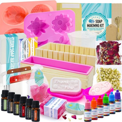 WhizToys Soap Making Kit Supplies, Crafts Kits for Adults and Kids, DIY Beginners Kit Containing Silicone Mold, Soap Cutter and Shea Butter Base, Fragrances and Gifts Cards