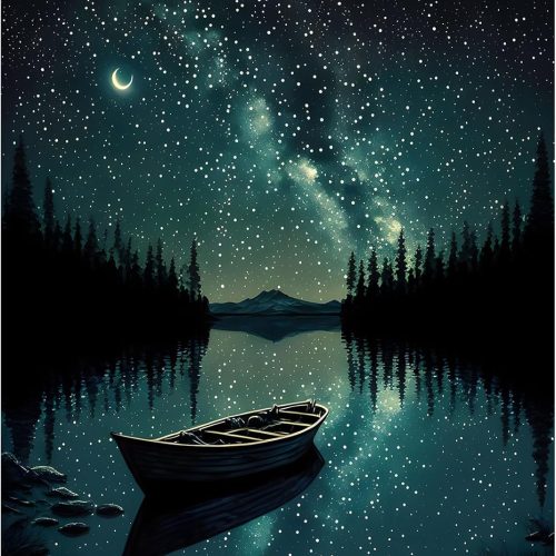 MOGTAA Starry Night Diamond Art Painting Kits for Adults, Canoe Lake Moon Diamond Painting Kits for Beginners, DIY 5D Diamond Dots Kits Landscape Gem Craft for Home Art Decor 12x16 inch