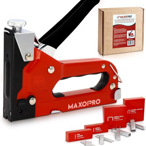 4-in-1 Upholstery Staple Gun – Heavy Duty Stapler Gun with Staples 4000 (D, U, I & T-Type) – Manual Power Adjustment Staple Gun for Wood, Material Repair, Crafts, Carpentry, Decoration DIY