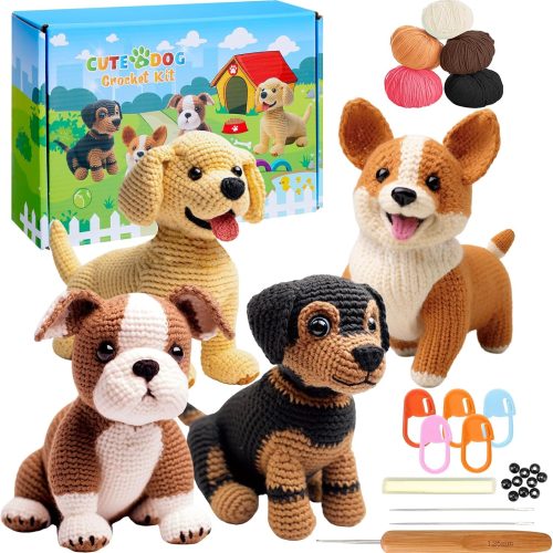 Zeyune Cute Dog Crochet Kit for Beginners Crochet Animal Kit DIY Craft Knitting Kit with Step by Step Instruction Yarn Hook Accessories for Adults Kids Starter