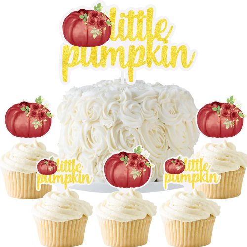 Little Pumpkin Cake Cupcake Topper Sweet Fall Baby Shower Decoration Autumn Themed Gender Reveal 1st Birthday Party Supplies Burgundy