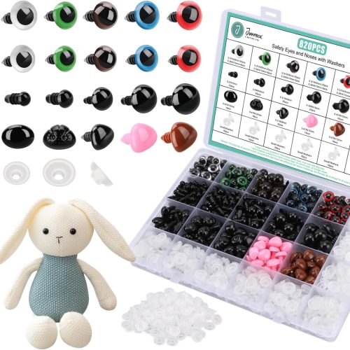 Junreox 820pcs Safety Eyes for Amigurumi- Premium Safety Eyes and Noses for Crochet Animals, Assorted Size Crochet Eyes with Washers for Dolls Plushies Toys, Safety Eyes for Stuffed Animals Teddy Bear