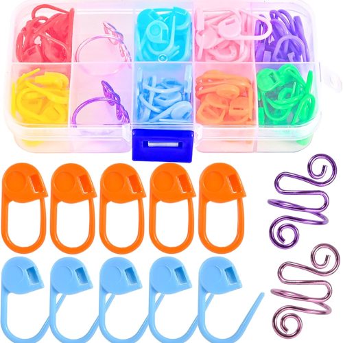 2Pcs Crochet Ring + 100Pcs Stitch Markers Adjustable Crochet Tension Rings for Finger Handmade Open Yarn Guide Crocheting Rings Knitting Accessories with Box,The Ideal Aid to Crochet Supplies