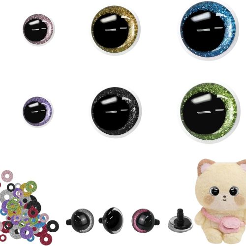 Buyongwant Safety Eyes for Crocheting with Washers, 12-18mm Amigurumi Eyes 3D Glitter, 24Pcs Moon Stuffed Crochet Eyes for Animal Doll Crafts, Multicolor