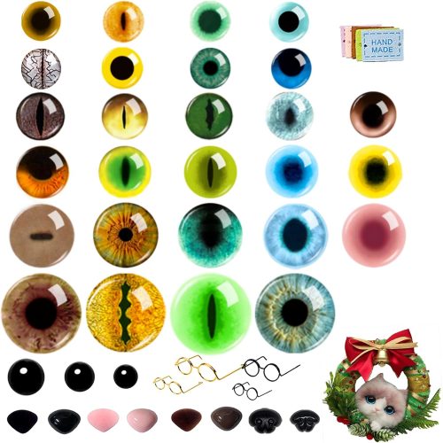 CSCHENGO 8-20mm 253 PCS Amigurum Safety Eyes for Crochet Animals, 3D Glitter Glass Eyes for Crafts Kit with Noses/Glasses/Leather Tags,Doll Crochet DIY Crafts Stuffed Animals Toy Making Supplies