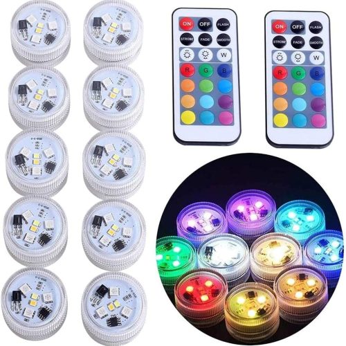 Halloween Pumpkin Lights with Remote, Multicolor Jack-O-Lantern 1.5" RGB Waterproof Mini Submersible Led Lights Battery Operated Small Underwater Tea Lights for Indoor Outdoor Party Decor (10pcs) ﻿