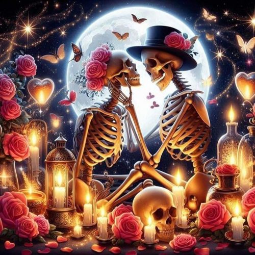 MjhRcll Halloween Diamond Painting Kits for Adults,Skeletons Under The Moonlight Diamond Art Kits Round Full Drills,5D DIY Diamond Dots Gem Art for Holiady Gift and Home Wall Decor 14X14 Inch