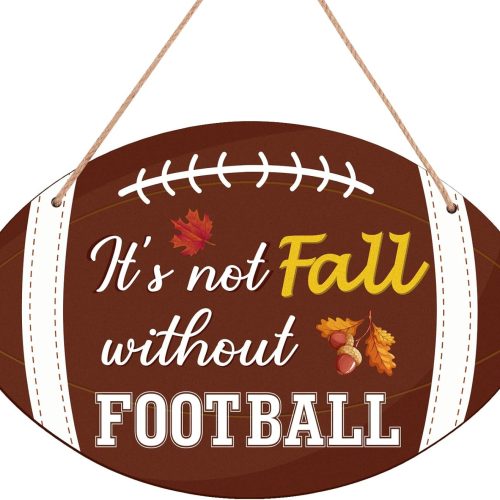Fall Football Sign Front Door Decor - Hanging Wooden Wreath for Autumn Harvest Thanksgiving Home Decorations