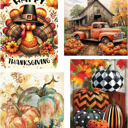4 Pack Fall Pumpkin Diamond Art Kits for Adults - Thanksgiving Diamond Painting Kits for Adults Beginners,DIY 5D Full Drill Round Paint with Diamond Dots Gem Art Crafts for Wall Decor 12x12-12 x16inch