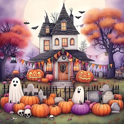 CHWGLFGG 5D Diamond Art Kits for Adults Beginners, Halloween Pumpkin Ghost Diamond Painting Kits, DIY Full Round Drill Paint by Diamonds Dot Gem Art for Adults, Home Wall Decor 13.7X 13.7 Inch