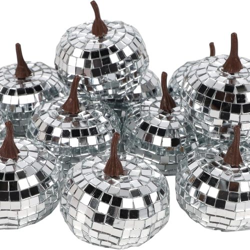 winemana 12 Pack Silver Pumpkin Fall Decor, Foam Glitter Pumpkins for Decorating Mini Artificial Craft Pumpkins for Thanksgiving Table Party Harvest Decorations