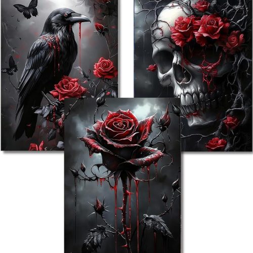 DAZZLEDOTS Diamond Art Kits for Adults, 3-Pack Halloween Diamond Painting Kits for Beginner Skull Round 5D Full Drill Diamond Dots Crafts for Home Wall Decor Gifts 12x16 Inch