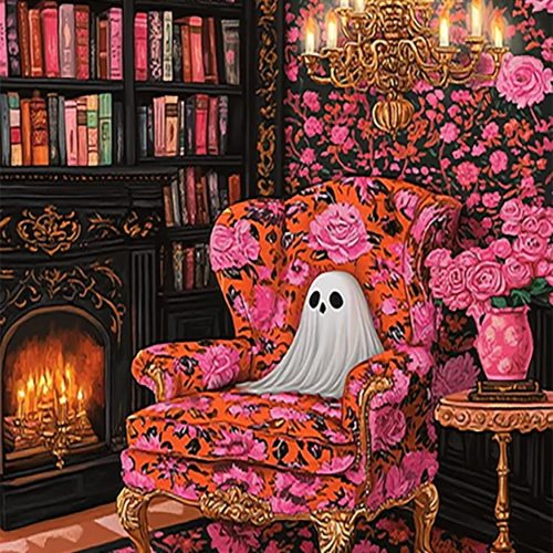 Zythron Diamond Art Kits for Adults,Bookshelf Ghost Diamond Painting Kits for Adults Beginner,Halloween 5D DIY Full Round Drill Diamond Art Gem Art Kits,Home Wall Decor 12 x 16 Inch