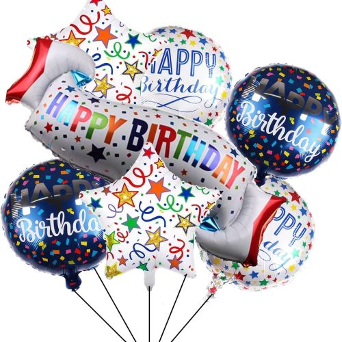 7Pieces Happy Birthday Banner Foil Balloon Set 18inch Star and Circle Mylar Foil Balloon for Kids & Adults Birthday Decorations and Party Supplies Favor