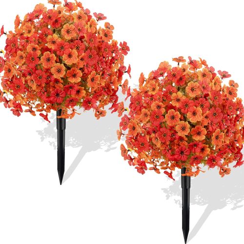 2 Pack Artificial Boxwood Topiary Ball Trees with Fall Mums Flowers 23" UV Resistant Fake Greenery Shrubs with Spikes for Outdoors Faux Bushes Plants for Front Porch Garden Patio Thanksgiving Decor79.06CTEZ440CT