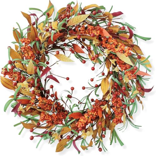 Appalachia Berry Fall Door Wreath - 22 inch Handcrafted Autumn Wreath with Red Berries for Front Door, Wall, Window - Thanksgiving Festival Decoration