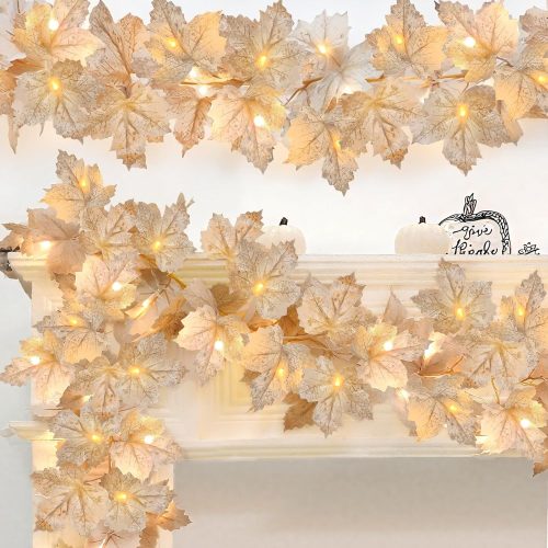 3 Pack Fall Decor-Fall Garland with Lights Thanksgiving Fall Decorations for Home, Total 20Ft 60LED Thick Lighted Maples Leafed Garland Autumn Wedding Harvest Halloween Decor Fireplace Party Christmas