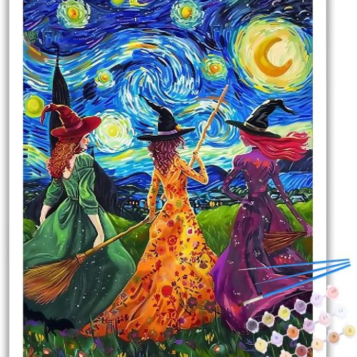 bleihum Paint by Numbers Kit for Adults Witches- Witches Adult Paint by Number Kits on Canvas, Halloween Painting with Numbers Craft for Home Decor Gifts 16x20 in