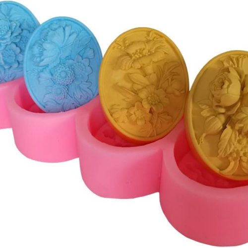 Four Cavities Soap Mold One Mold for 4 Different Flower Soap Making DIY Natural Flower Silicone Soap Molds Scented Candle Wax Resin Gypsum Mould