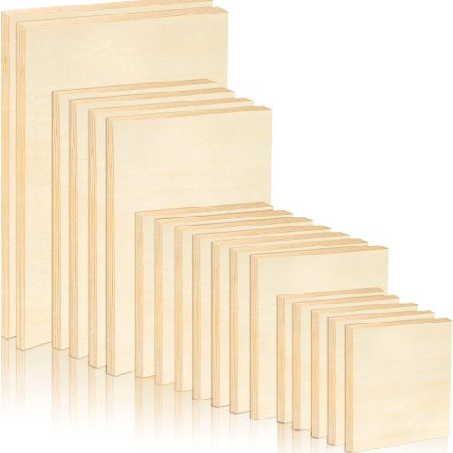 CTFO65CT_1 18 Pack Unfinished Wood Canvas Panels Kit Wooden Panel Boards Wood Paint Pouring Panels Wooden Canvas Panels Boards for Painting, Pouring Art, Crafts/11.8x7.9Inch/9x7.5Inch/6x6Inch/4.7x4.7Inch52.64CTFO65CT