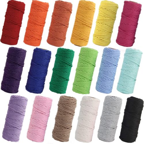 PHUNTTEK Macrame Cord 2mm x 590 Yards 18 Rolls Natural Cotton Cord 3 Stands Jute Twine String Soft Rope Assorted Colored Yarns for DIY Knitting Knotting Craft Macrame Project Supplies