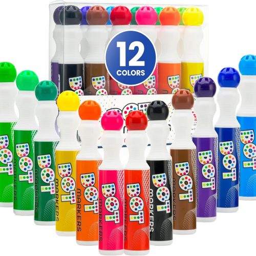 Darice Washable Dot Markers for Toddlers, 12 Colors (40ml 1.35oz) Paint Marker Dot Art Set, Water Based Non-Toxic Bingo Daubers for Kids