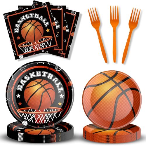 96 Pcs Basketball Birthday Party Decorations Basketball Plates and Napkins Disposable Dinnerware Tableware for Teenagers Kids Boys Birthday Party Decorations Serve 24