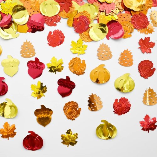 500 Pieces Fall Confetti - Autumn Foil, Thanksgiving Maple Leaves, Turkey, Pumpkin, Pinecones, Acorn Sprinkles for Table Decorations and Party Supplies