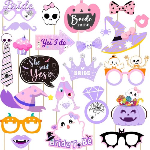 22 Pcs Halloween Bachelorette Party Photo Booth Props Kit-Bride Tribe Party Decorations, She Said Yes Bachelorette Party Photo Booth Props, Halloween Theme Girls Bachelorette Wedding Engagement Party