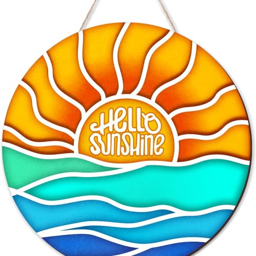 Hello Sunshine Door Sign Summer Decor Wreaths for Front Door Wreath Wooden Sign hanger for Pool Farmhouse Porch Home Summer Wall Decorations (Blue)
